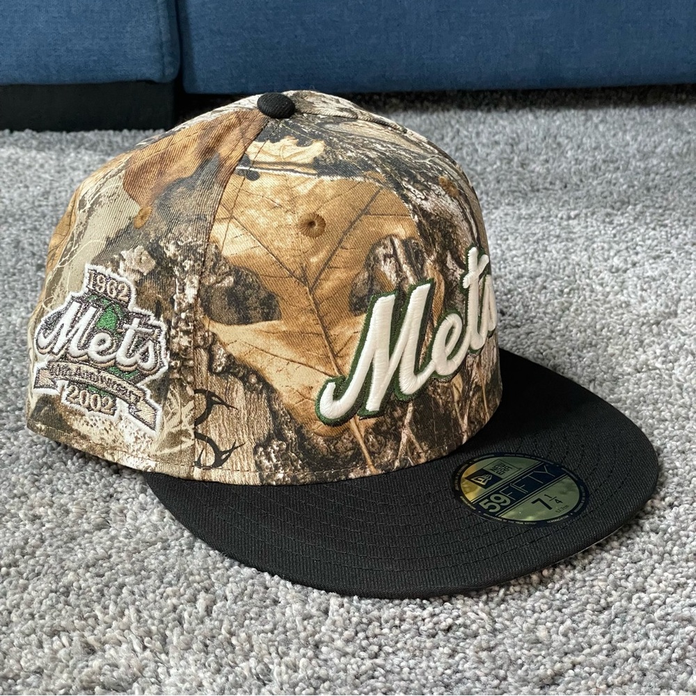 Hat Dreams New Era New York Mets Fitted Hat Real Tree Camo Size 7 1/4 Black MLB